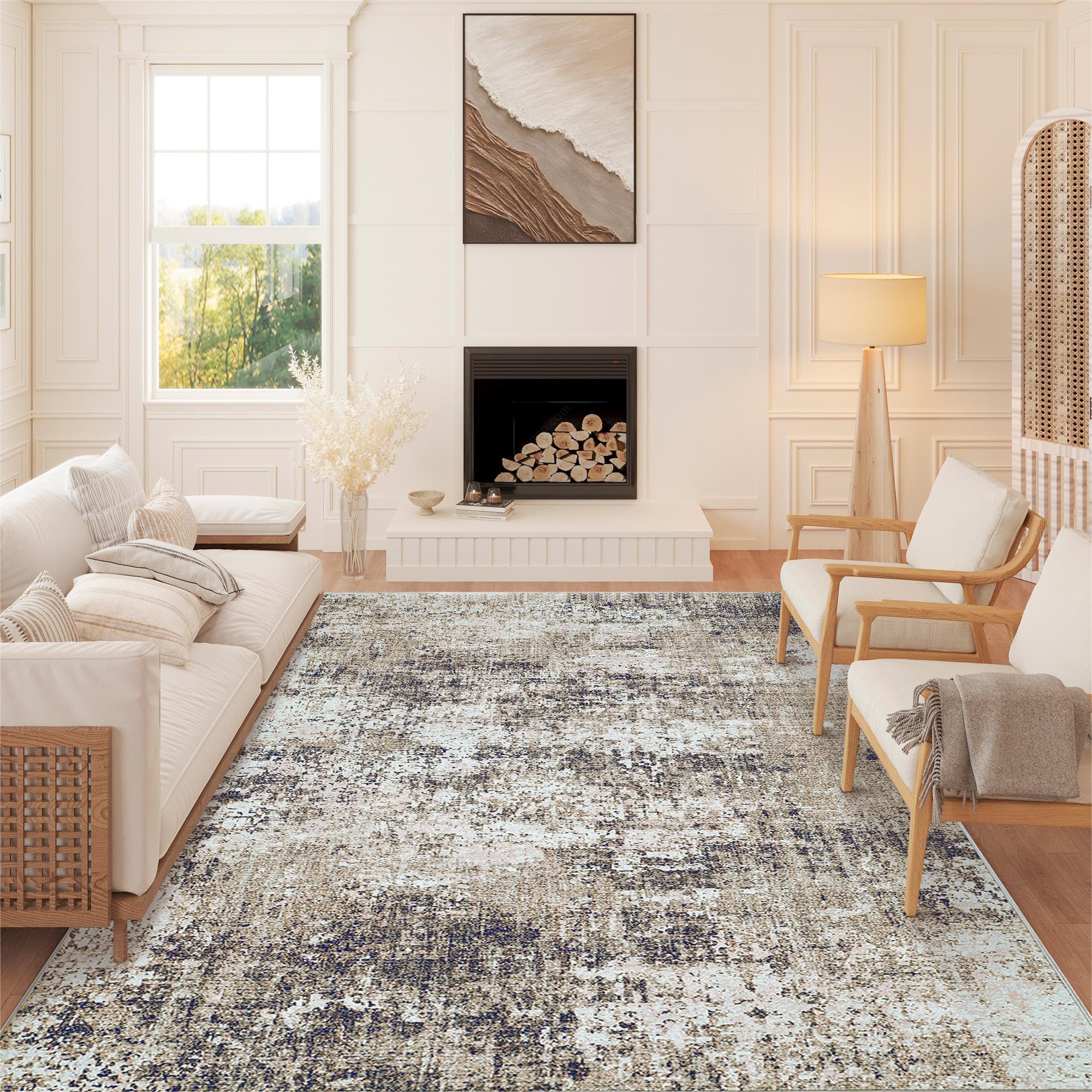 Modern Abstract Taupe Rug 8x10 Machine Washable Living Room Area Rug