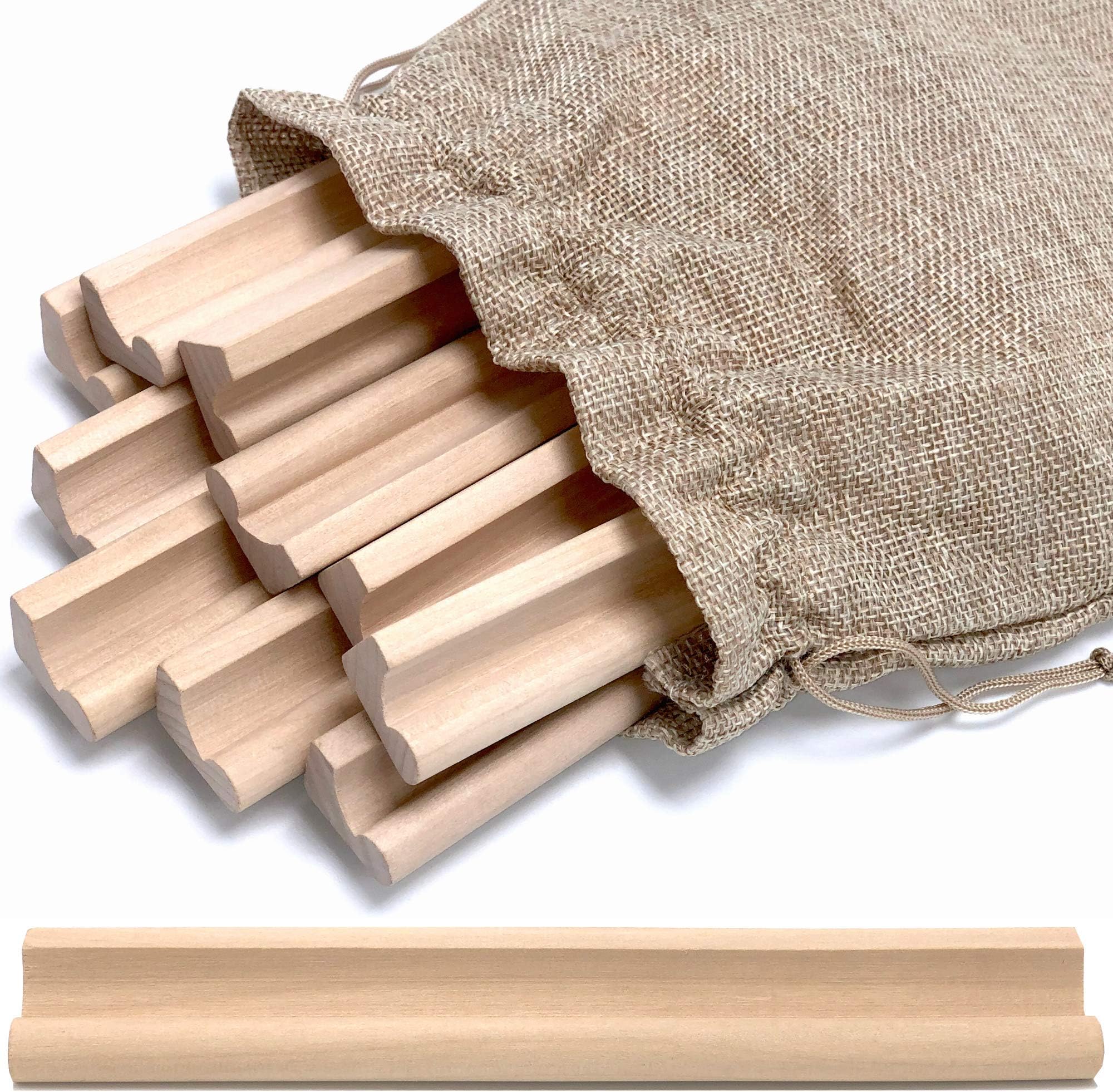 Scrabble Letter Holder Tray | 10 Pk Wooden Scrabble Tile Racks w/ Canvas Bag - Game Pieces Stand & Trays for Crafts | 10 Light Maple Wood Scrabble Holders Rack