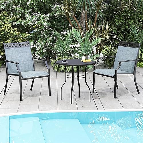 Miniatura 7 de Giantex Juego de 2 sillas de patio, sillas de exterior con tela para todo tipo de clima, respaldo alto, reposabrazos, sillón de metal resistente,