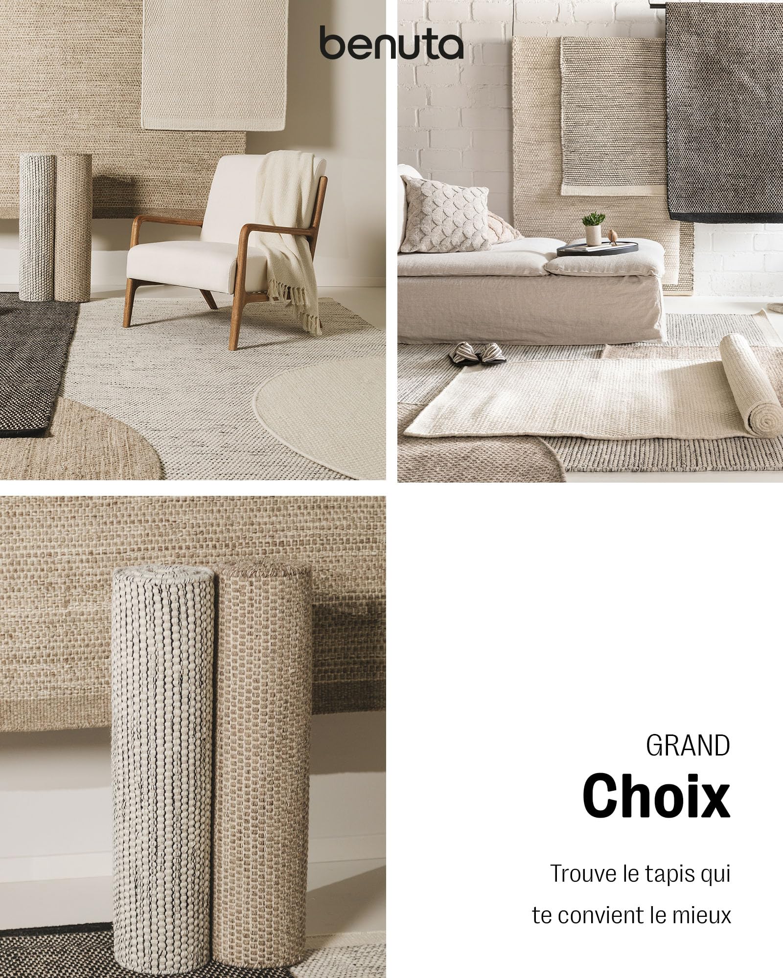Benuta Pure Tapis en laine Rocco - Crème 100 cm rond - Tissé à la main - Style : laine, uni, bohème, hygge, cozy - Facile d'entretien