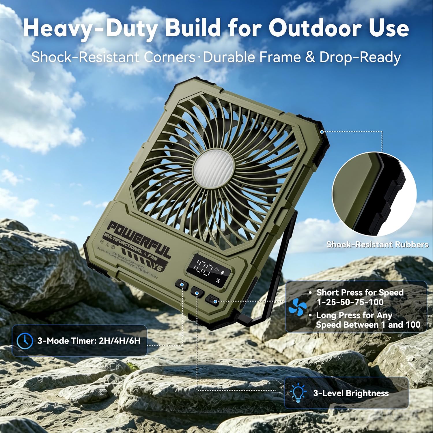 Portable Fan, Camping Fan, 20000mAh 6-Inch 18-85H Rechargeable Ultra Thin Foldable with Built-in Power Bank, LED Light, Remote Control, Hook for Outdoor Camping Tent RV Travel (Black) thumbnail