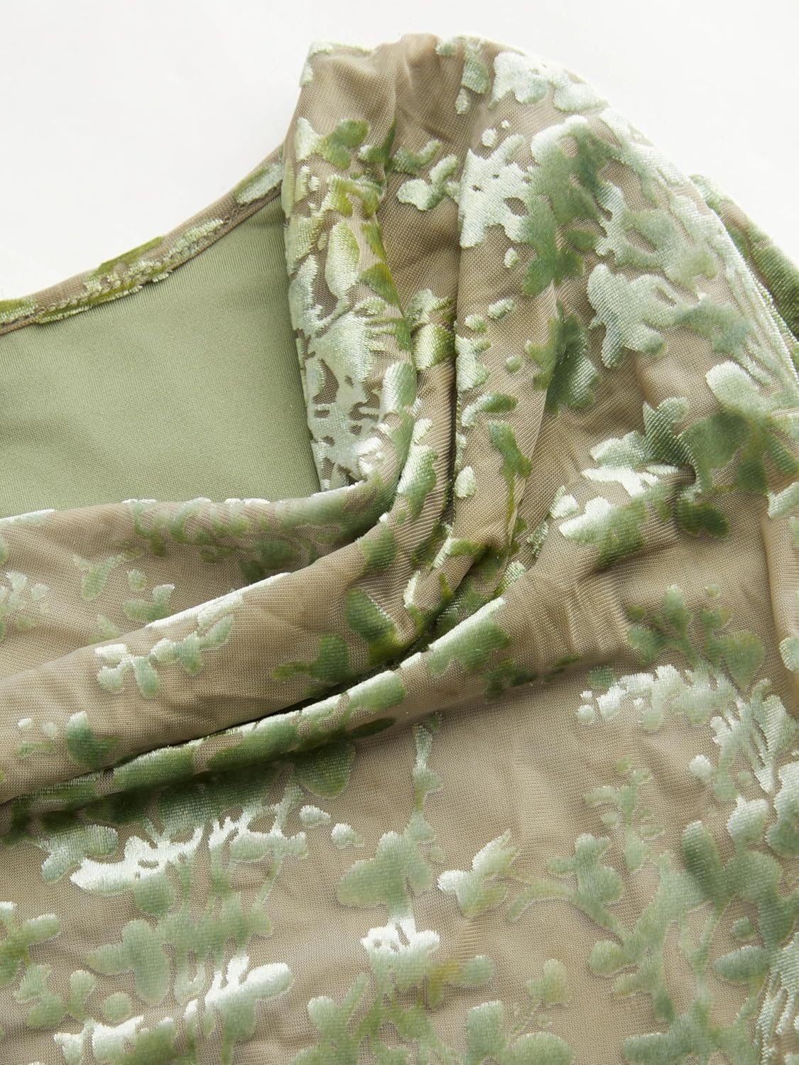 CIDER Going Out Tops for Women Floral Mesh Top Long Sleeve Asymmetrical Neck Ruched Slim Fit Top Trendy Fall Spring - Image 4