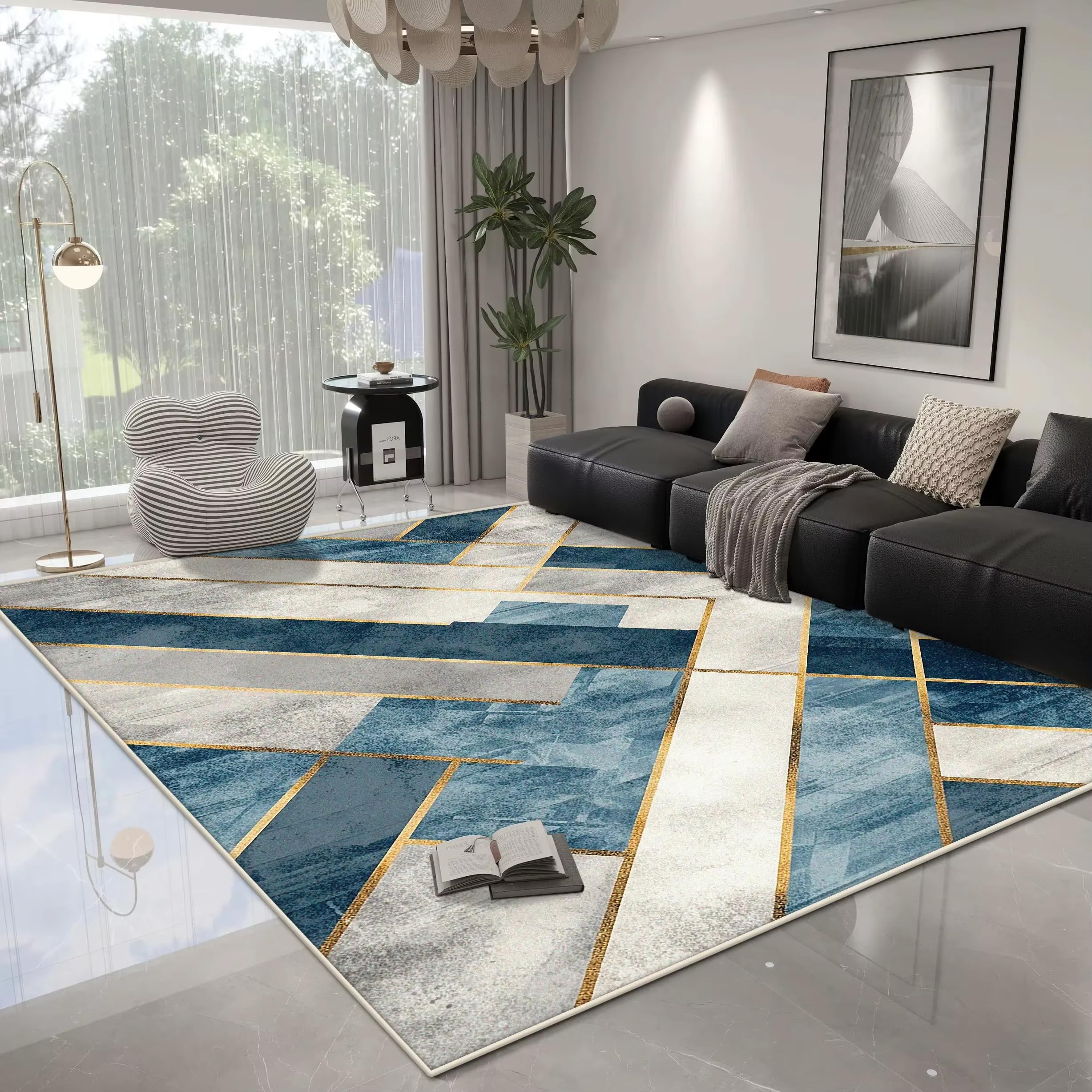 Tapis géométrique moderne de salon 180x270 cm lavable et antidérapant