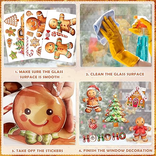 Miniatura 4 de 12 hojas de calcomanías de Navidad para ventana, dulces de jengibre, decoraciones de ventana de Navidad extraíbles para ventanas de vidrio, Navidad,