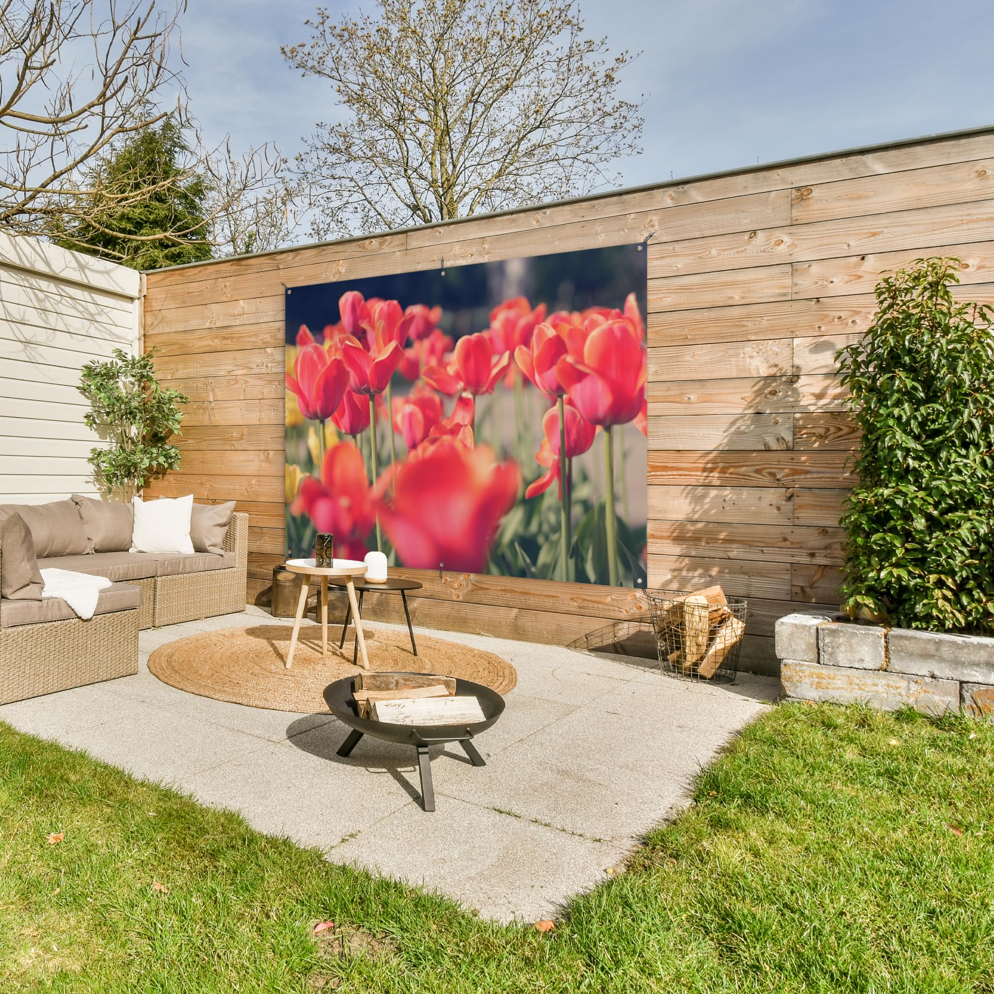 MuchoWow© Decoracion Jardin Exterior Decoración Pared Póster De Jardín | 160x120 cm - Balcón Wall Decoration Patio Posters Decorativos Terraza Tulipanes - Flores - Naturaleza