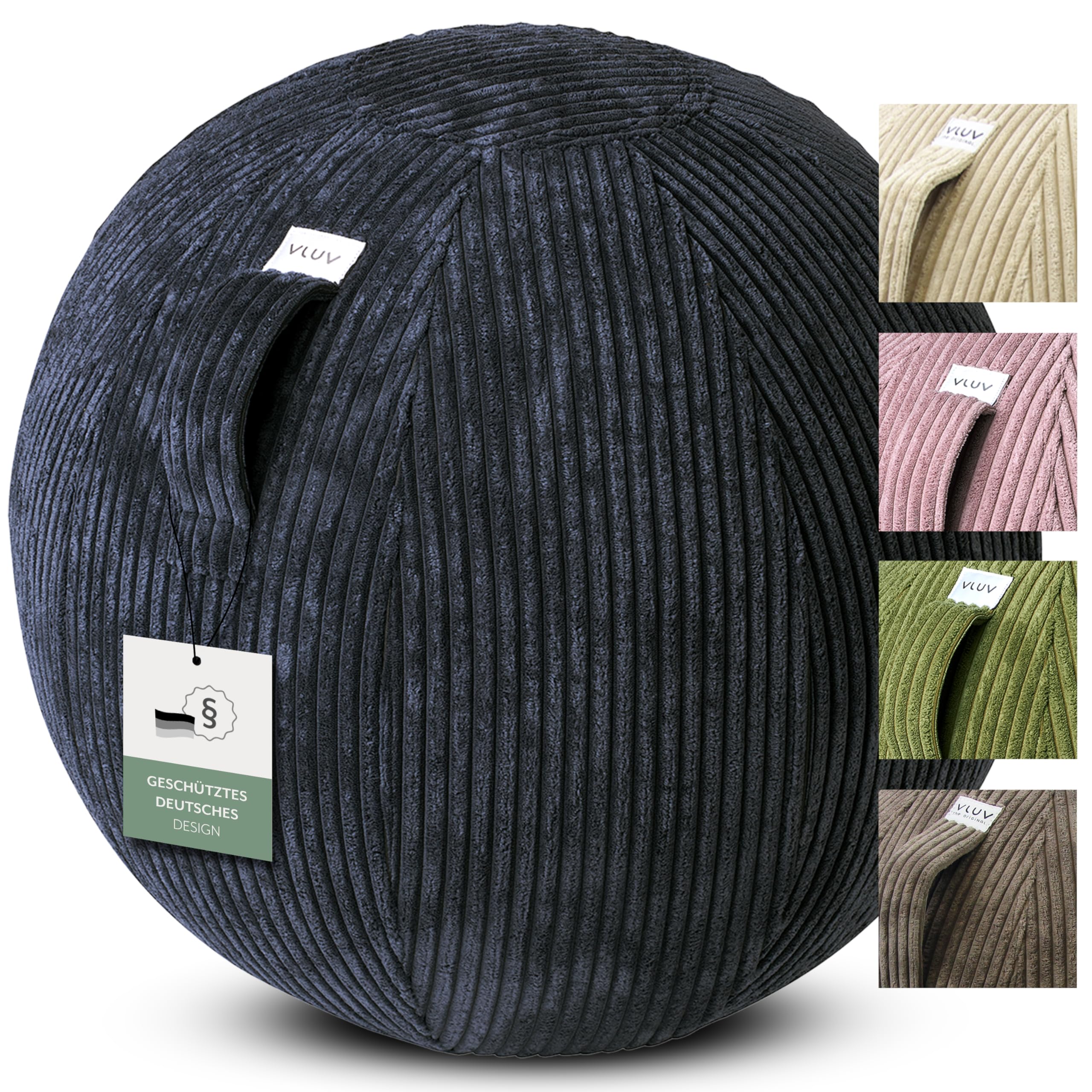 VLUV BOL VLIP Boule de siège ergonomique respirante avec poignée et protection anti-roulement, revêtement lavable pour grossesse 65 cm