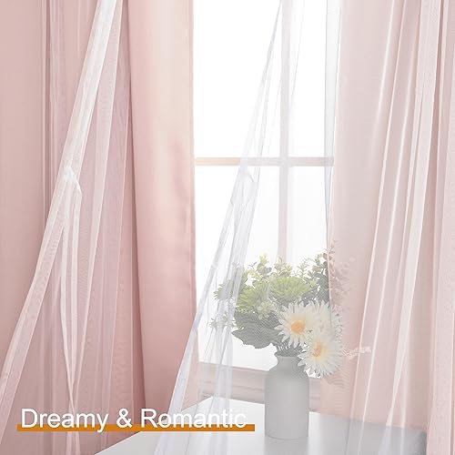 Miniatura 4 de DWCN Cortinas en capas opacas y transparentes con alzapaños, paneles de cortina de ventana con ojales en la parte superior para sala de estar,