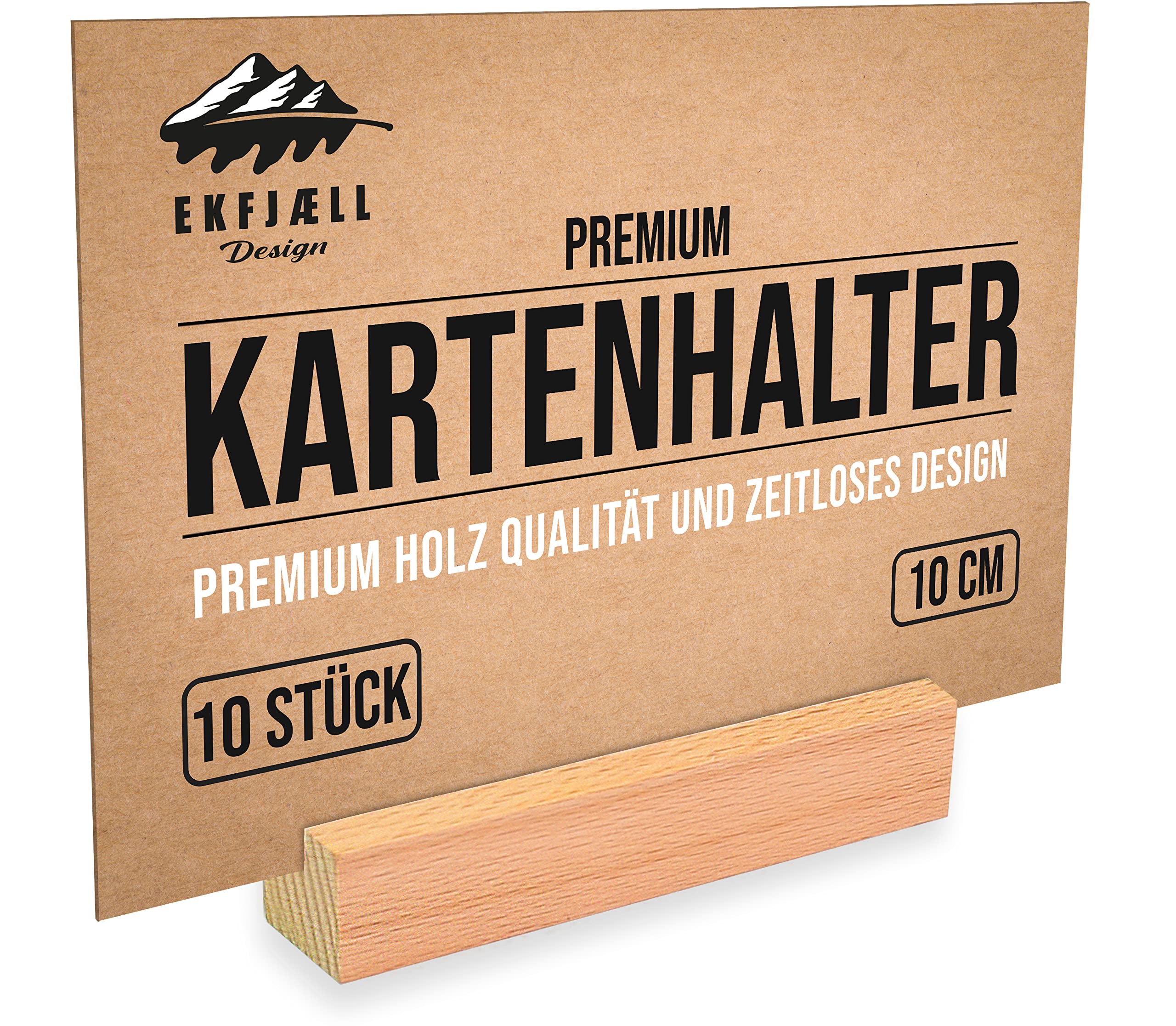 EKFJAELL Wooden Card Holder 10 cm Natural Solid Beech Wood (Set of 10), Heavy and Stable - as Photo Holder, Postcard Stand, Menu Card Holder, Place Card Holder as Wedding Decoration and much more