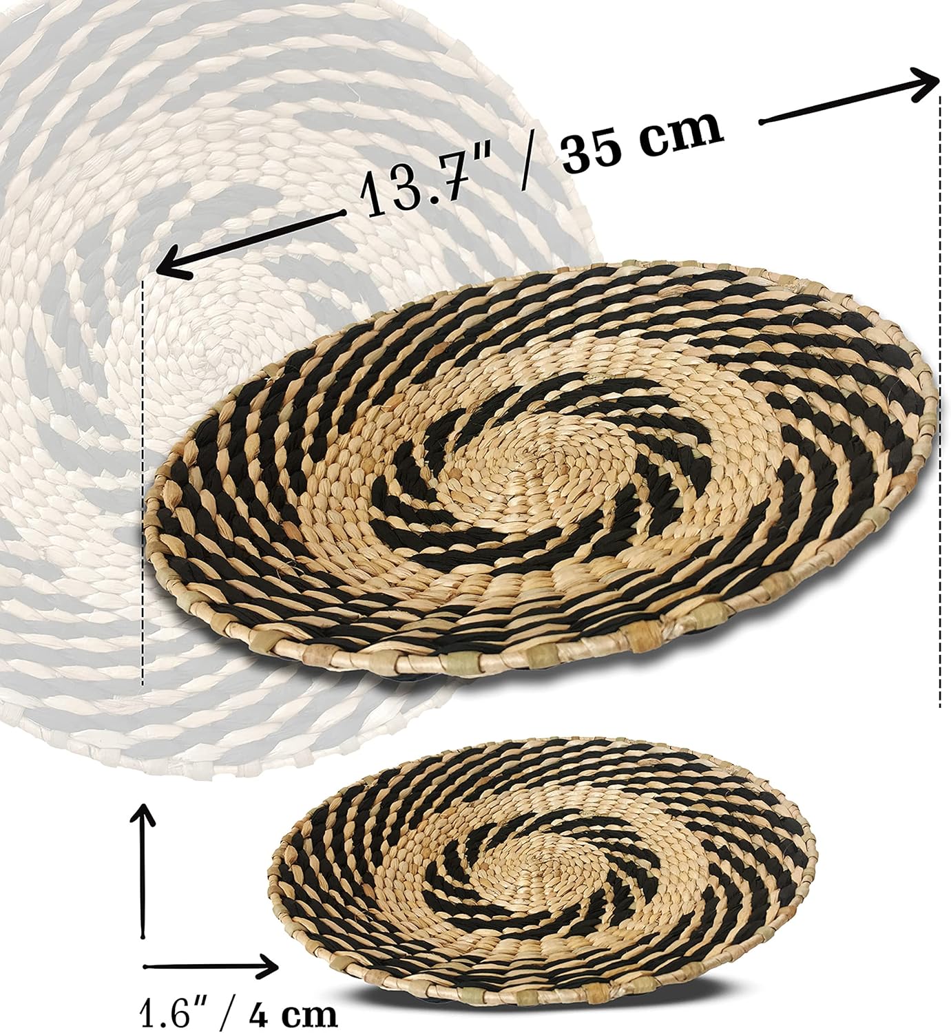 Woven Wall Basket Decor - Woven Bowls Trays Hanging Baskets Indoor Bowl For Home Wall Art.Rustic Durable Structured Boho Decorations. Different Solo Gift Products