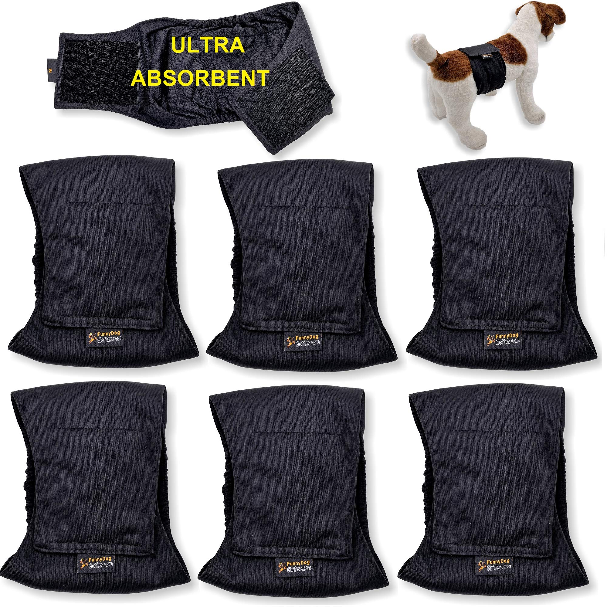 Paquete de 3 o 6 pañales para perro macho, 4 capas de almohadillas absorbentes, impermeables, a prueba de fugas, banda para el vientre, lavable (S: cintura 10 pulgadas - 12 pulgadas, paquete de 6