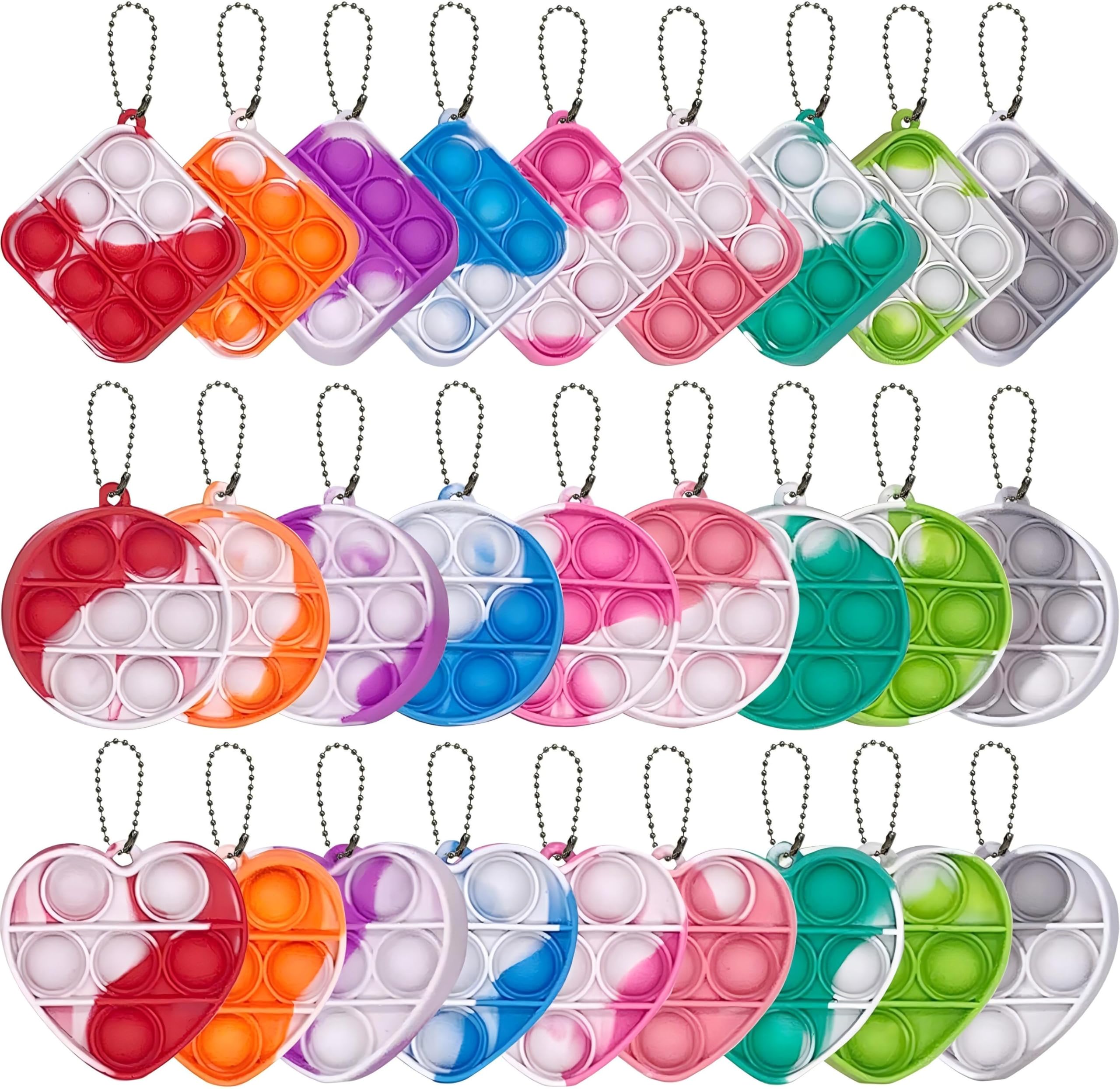 Gytera 27Pcs Mini Pop Keychain Fidget Toys for Adults, Sensory Toys for Autism Push Bubble Stress Relief Toys, Fidgets Pop Key Chain Loot Bag Fiilers Halloween Decor Gifts