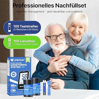 G-425-2V Blood Glucose Meter 100 Test Strips 100 Lancets Blood Glucose Meter Lancing Device Glucose Control Solution Time/Date Display Meal Marking mg/dL & mmol/L