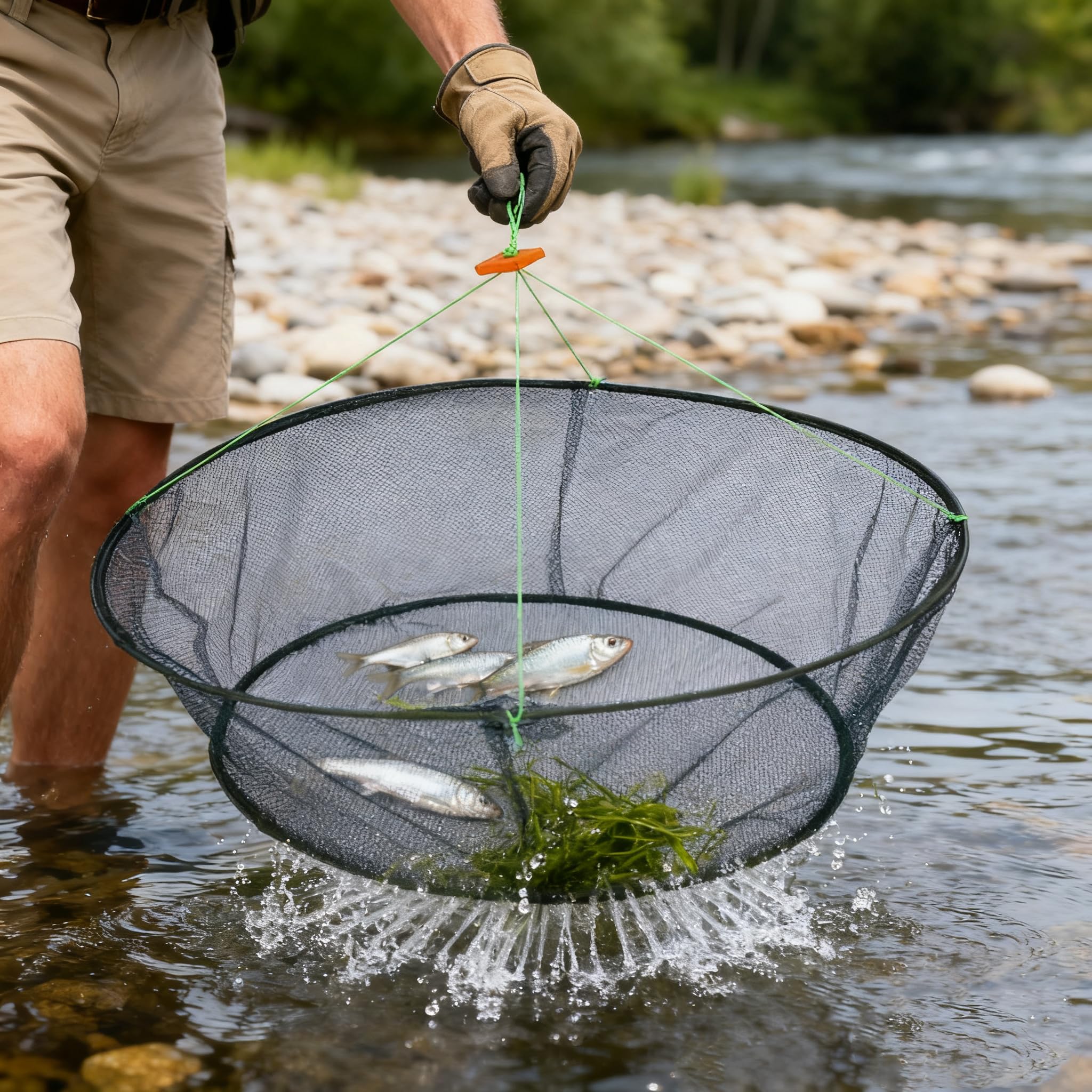 Retino da pesca pieghevole – Retino portatile con corda per ponte/ponte, ideale per pesci, gamberetti, pesciolini, gamberi e granchi