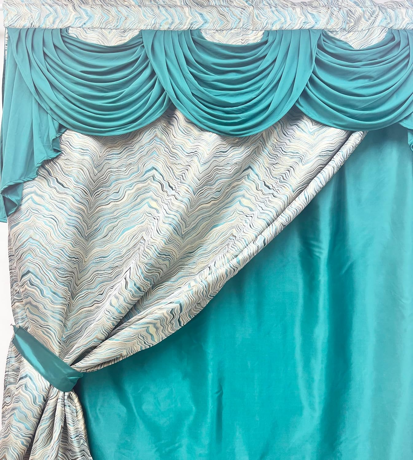 GOHD Marble Marvel Jacquard Window Curtains,with Attached Fancy Valance and Taffeta Backing,54" x 90" with 18" Valance,Elegant Textured Window Drapes for Living Room & Bedroom (Hunter Green)