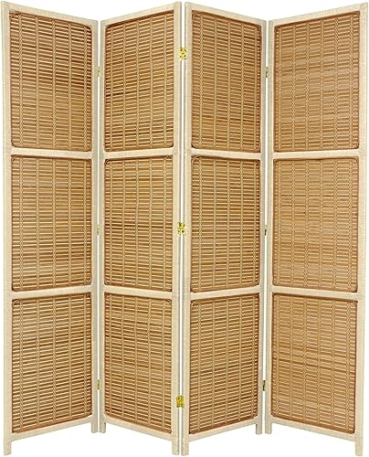 Miniatura 8 de Oriental Furniture - Divisor de habitación tejido de 6 pies de alto, 4 paneles, marrón oscuro