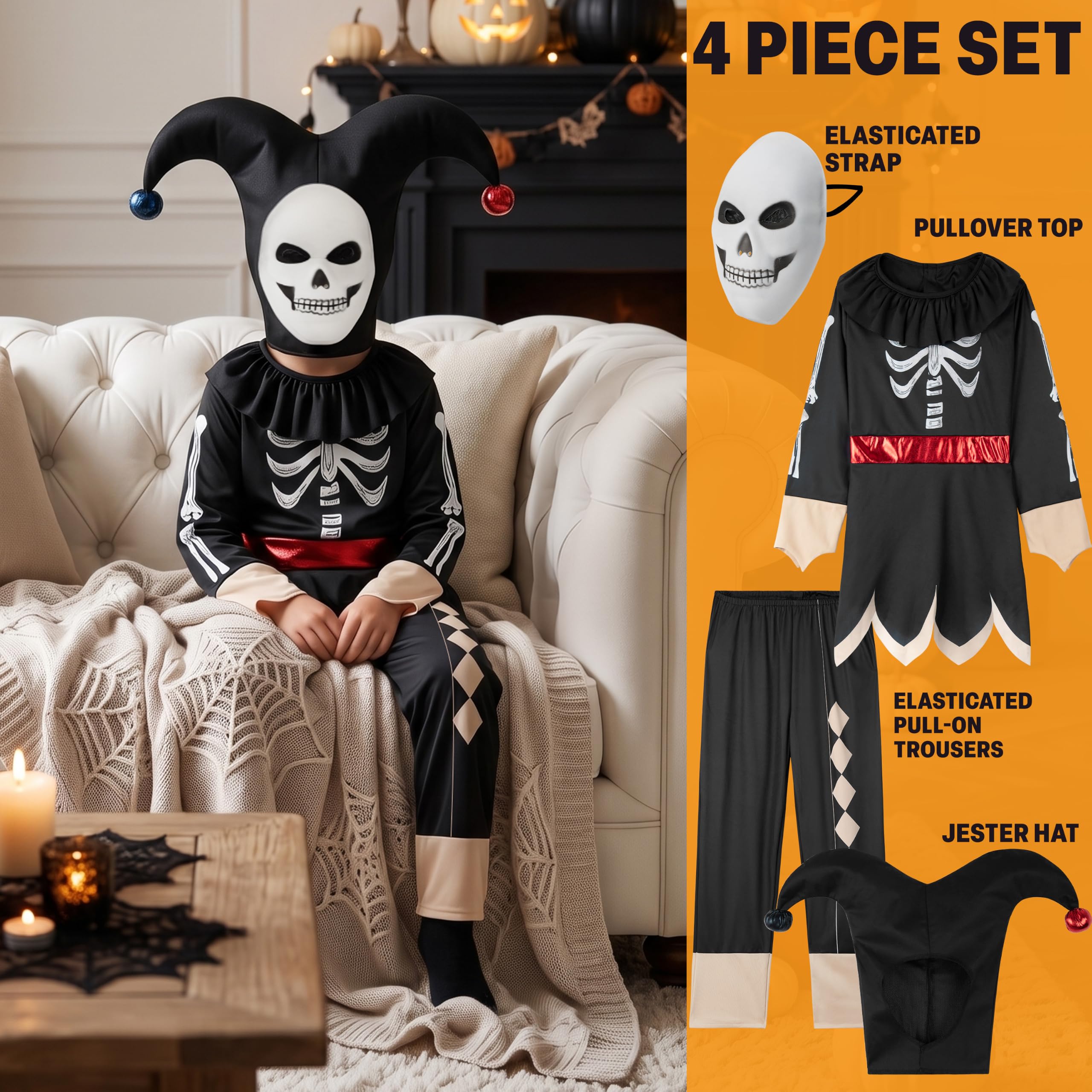 Get Trend Halloween Costume Bambino e Bambina Travestimento Spaventoso per Feste, Dolcetto o Scherzetto, Giullare, Demone, Gladiatore, Clown e Mietitore Scheletro Vestito Carnevale, Idee Regalo