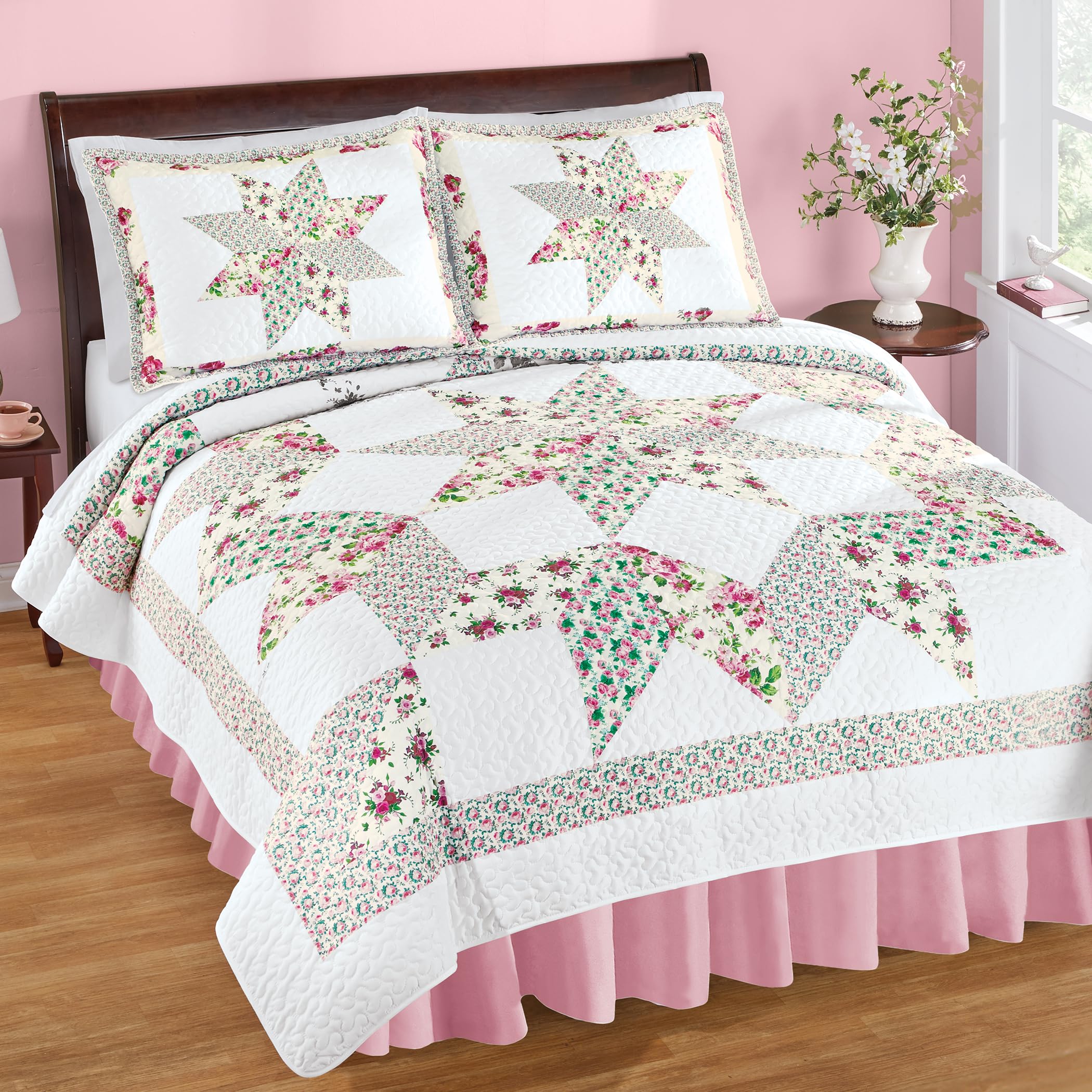 Collections Etc Ellie Rose Design Star Pattern Vermicelli Stitching Quilt