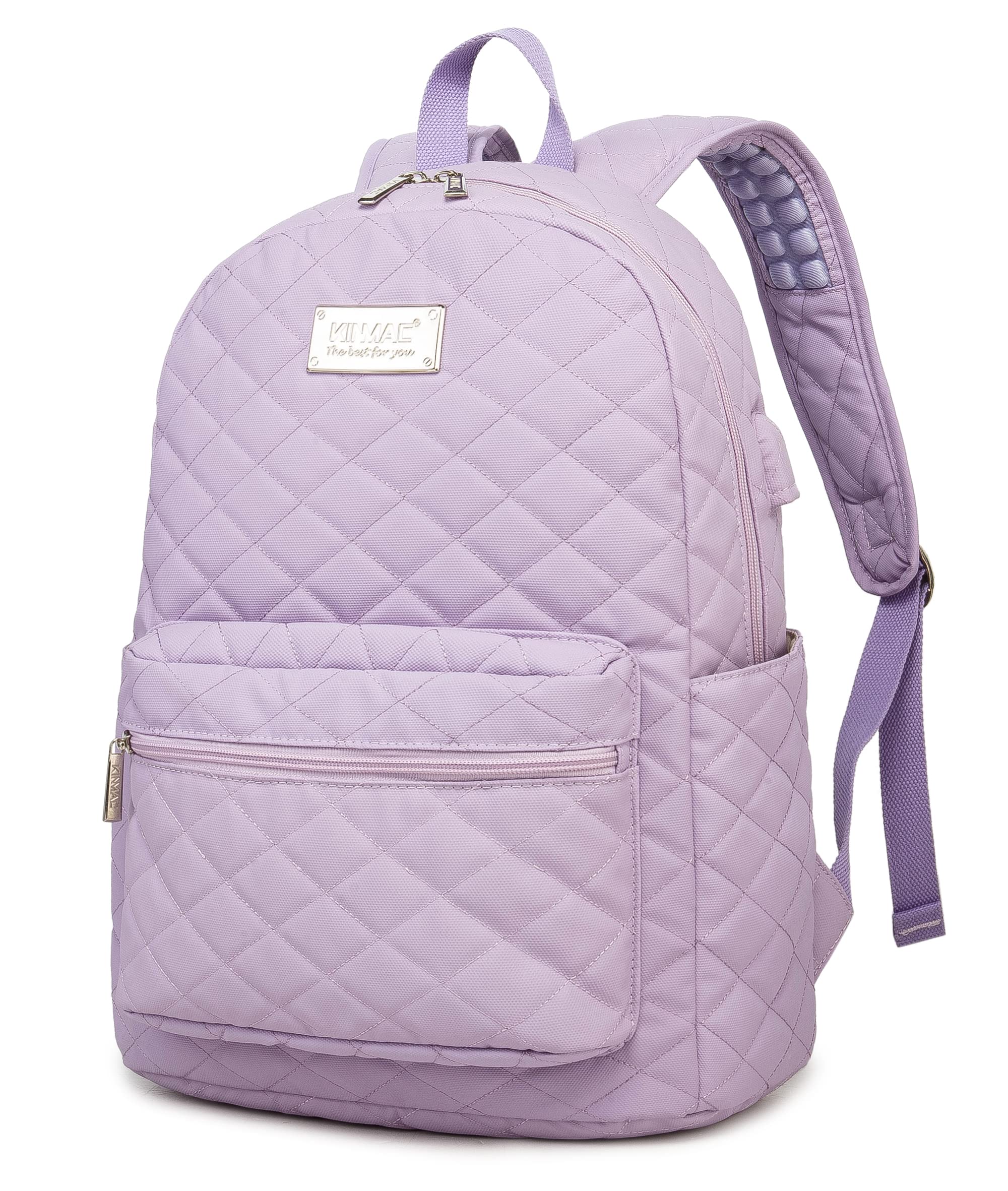 Kinmac Laptop Backpack with Massage Cushion Straps and USB Charging Port for Laptop Up to 15.6 Inch Men Women Travel Outdoor Backpack (Purple)