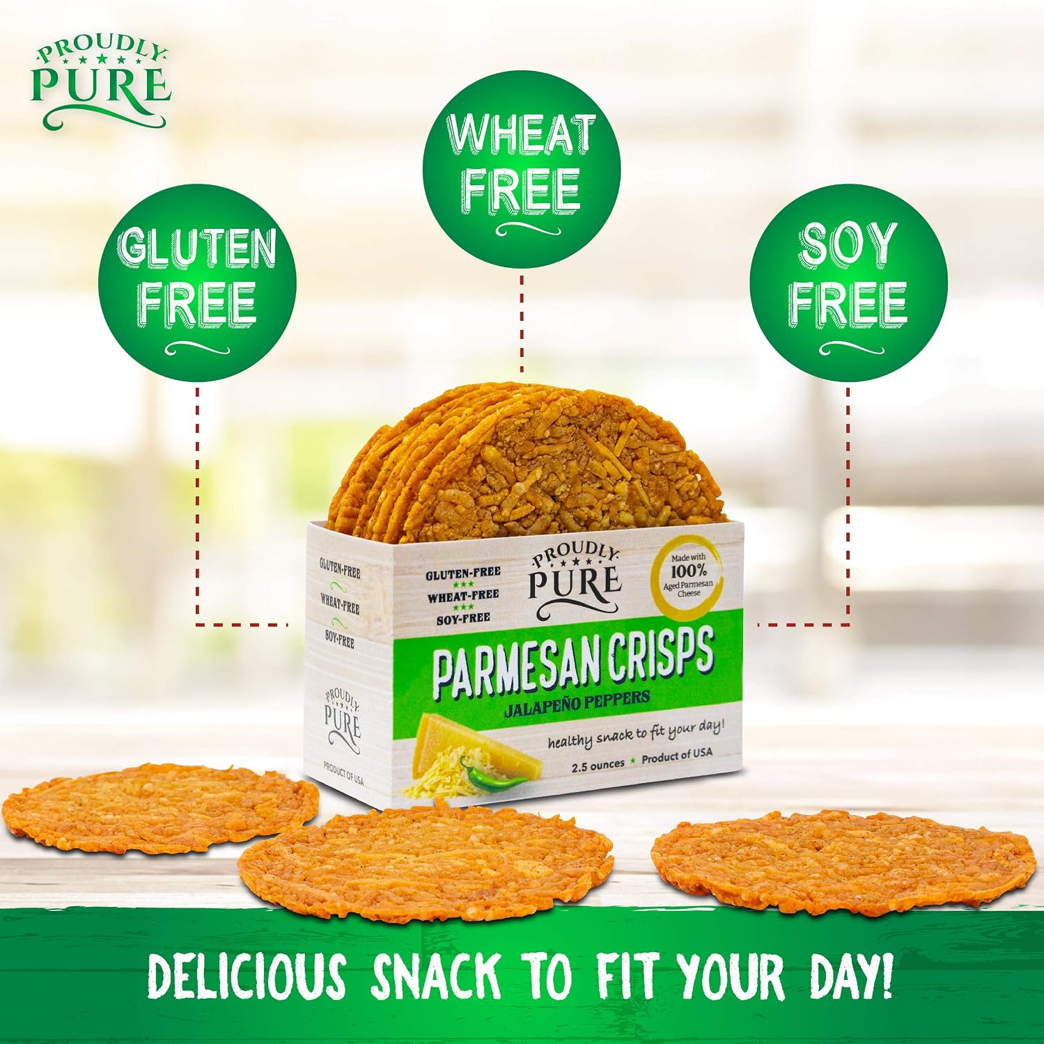 Proudly Pure Parmesan Cheese Crisps - Keto Snacks Zero Carb Crunchy Delicious Healthy 100% Natural Aged Cheesy Parm Chips Wheat & Gluten Free Keto Crackers Low Carb Snacks (Jalapeño, 3 Pack)