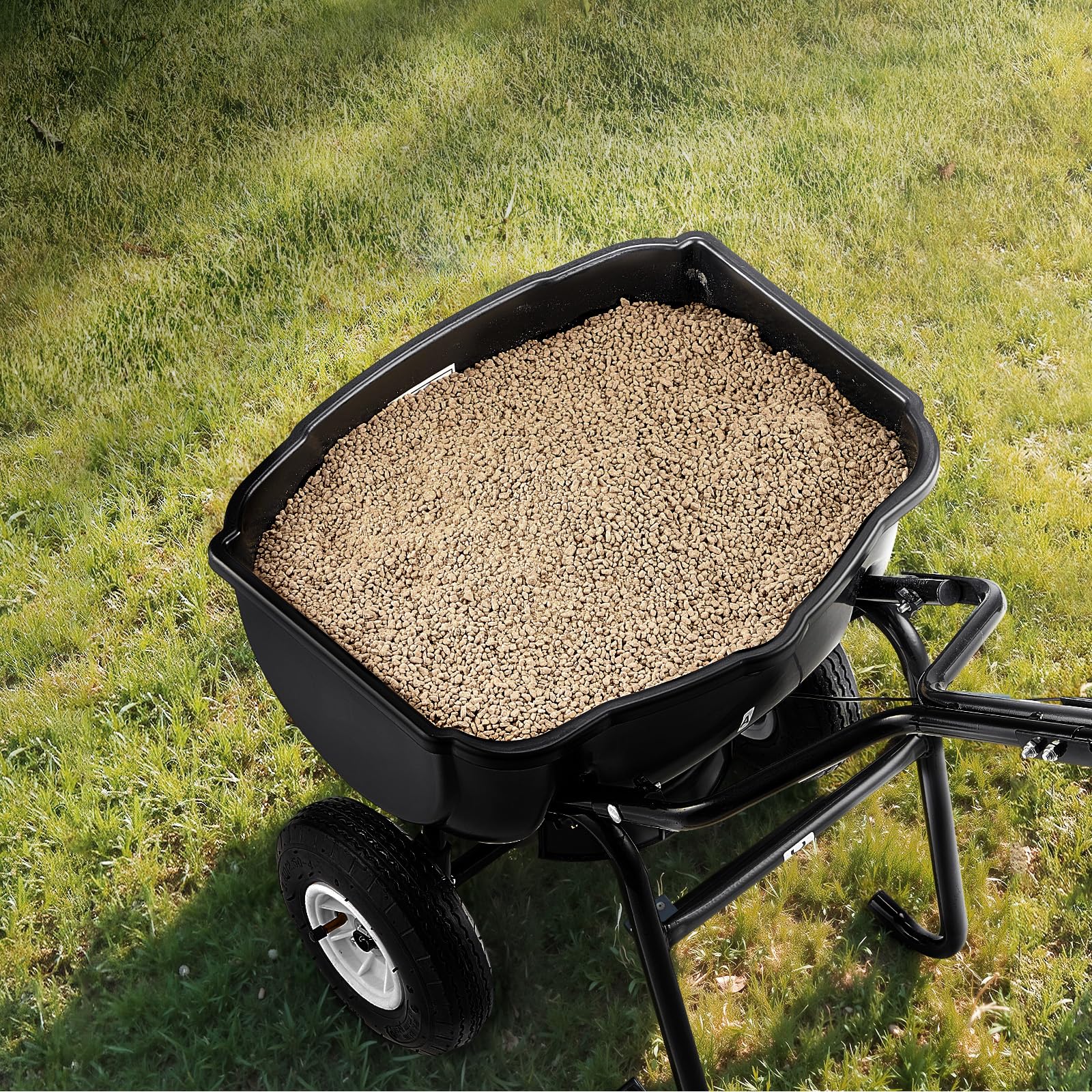 vevor walk behind spreader, 60lbs capacity, push spreader with 0-9.8 ft spreading width, 8 in all terrain pneumatic tires, garden & lawn broadcast spreaders, for seed, fertilizer