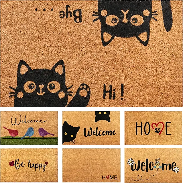 Felpudo Gato Fibra Coco 70x40cm Antideslizante - Decoración Entrada Hogar