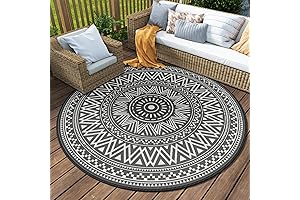 MontVoo 8x8 Ft Waterproof, Reversible and Boho Style Black Circle Outdoor Rug
