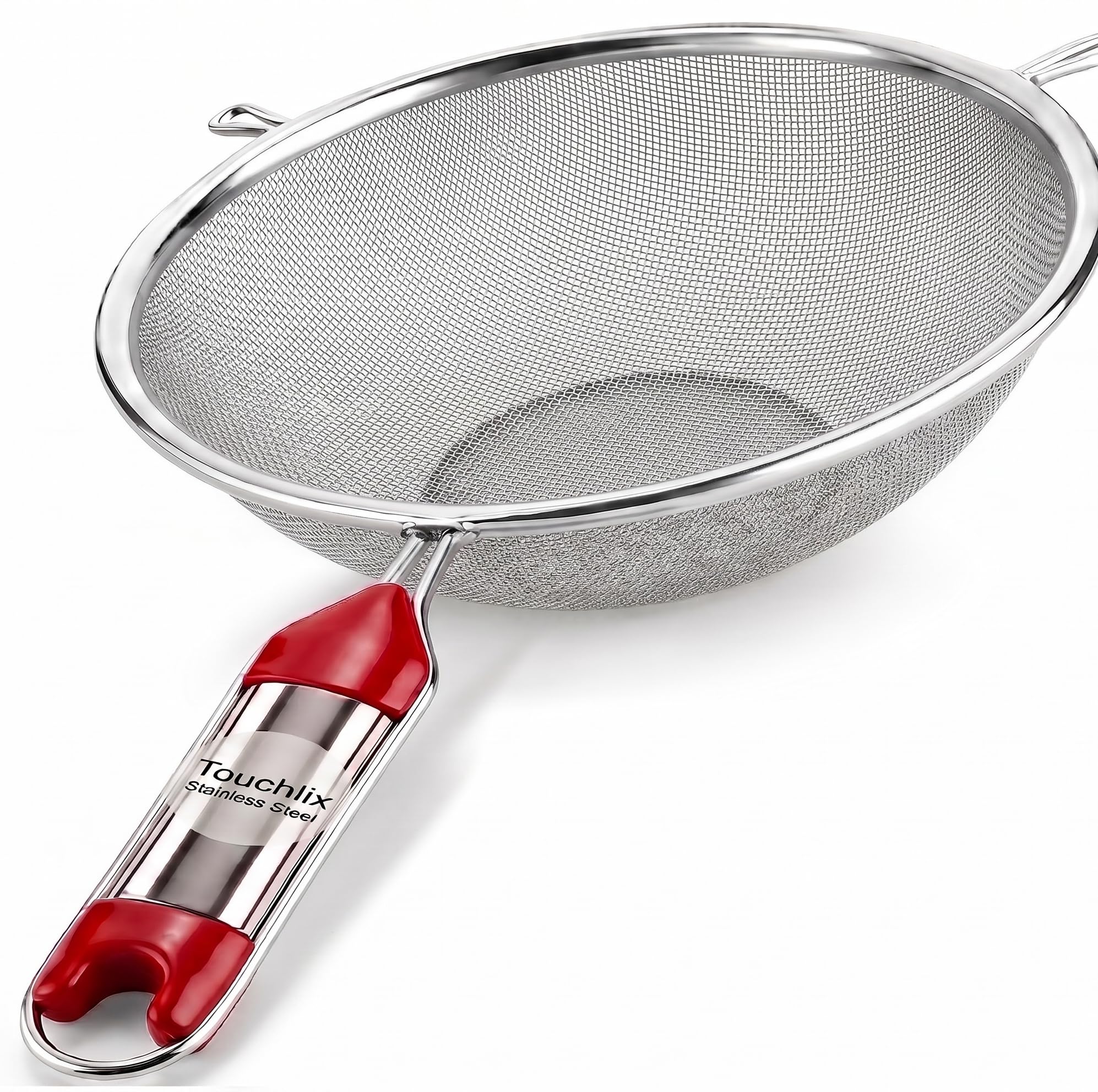 TOUCHLIX Stainless Steel Fine Mesh Strainer,16 cm Sieve with Red Handle, Juice Chalni, Soup Strainer, Juice Strainer, Large Strainer, Chalni, Easy-Grip red Handle, -1 Pc