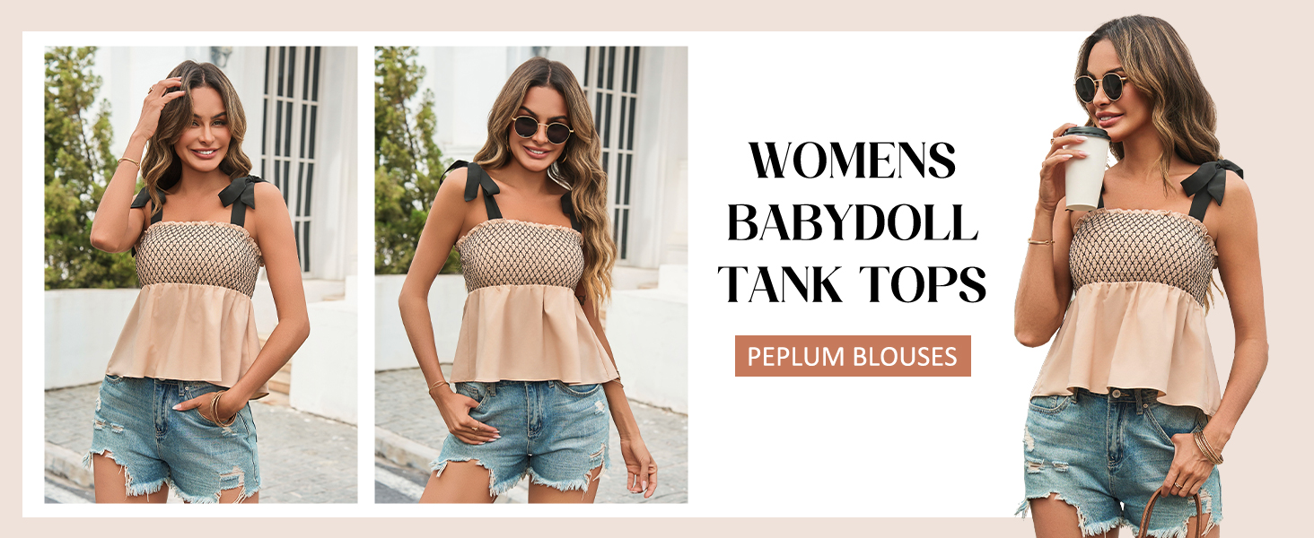 Cicy Bell Womens Summer Babydoll Tank Tops Smocked Square