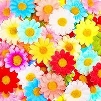 Waydress 200 Pack Mini Faux Daisy Flower Heads 1.57 Inch Fabric Artificial Daisies Bulk for Crafts Weddings Parties Mixed Colors