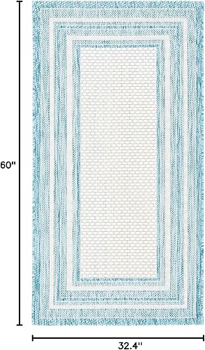 Miniatura 2 de SAFAVIEH Courtyard Collection CY8475 - Alfombra decorativa de 2 pies 7 x 5 pies, color marfil y aguamarina
