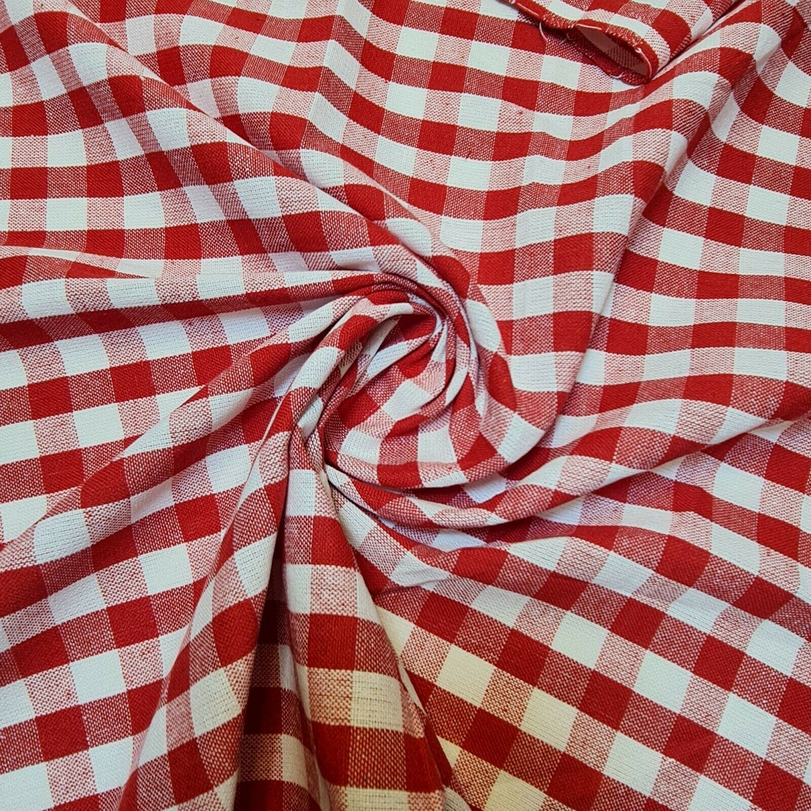 Tkanina lniana w kratkę w kratkę w kratę 1/4 cala Khadi miękka tkanina lniana w kratkę Vichy 107 cm (biały i czerwony, 5 m)
