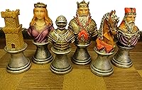Vista 2 de HPL Medieval Times Busts Painted Knights Chess Set W/ 17" Castle Fortress Board