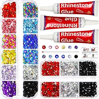 Rhinestones for Crafts with Glue Clear, Bedazzler kit with Rhinestones Flatback Crystal Gems Bling All-Purpose Adhesive, R...