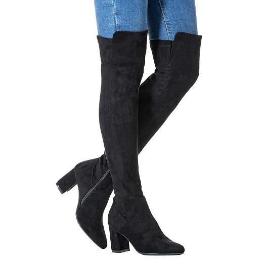 N.N.G Women's Over The Knee Boots - Suede Block Heel, Pointed Toe, Thigh High Winter Boots