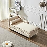 Vista 1 de Chaise Lounge para interiores, sofá de salón tapizado de terciopelo con espacio de almacenamiento oculto, sofá cama con marco de madera maciza