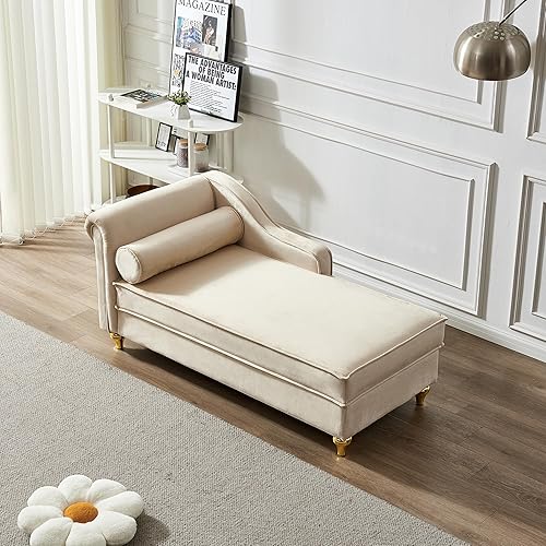 Chaise Lounge para interiores, sofá de salón tapizado de terciopelo con espacio de almacenamiento oculto, sofá cama con marco de madera maciza,