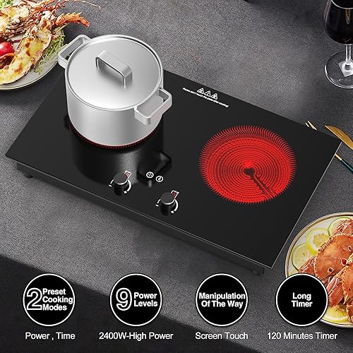 Miniatura 9 de VBGK Cocina eléctrica, estufa eléctrica de 2400 W, encimera y placa caliente integrada con bloqueo de seguridad para niños, temporizador, control de