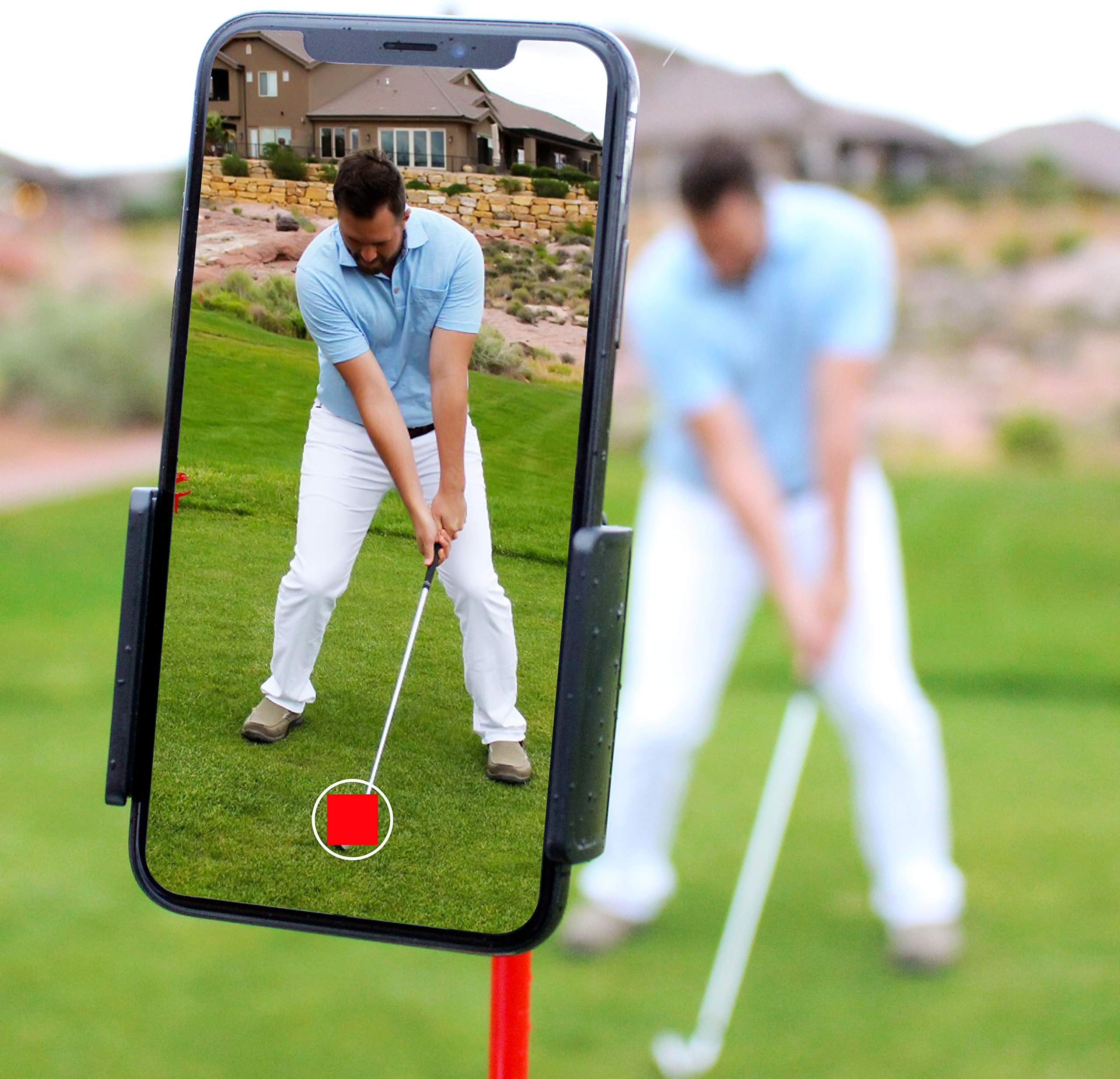 Cell Phone Clip Holder and Training Aid to Video Record Swing - Clips to Golf Alignment Sticks and Golf Club Shaft - Works with any iPhone or Android Phone, Premium Golf Accessories