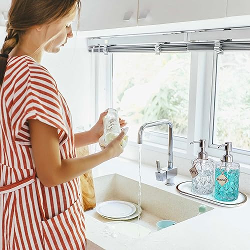 Miniatura 4 de JASAI Paquete de 2 dispensadores de jabón de vidrio en relieve de diamante con bomba de acero inoxidable 304, dispensador de jabón de baño de 12