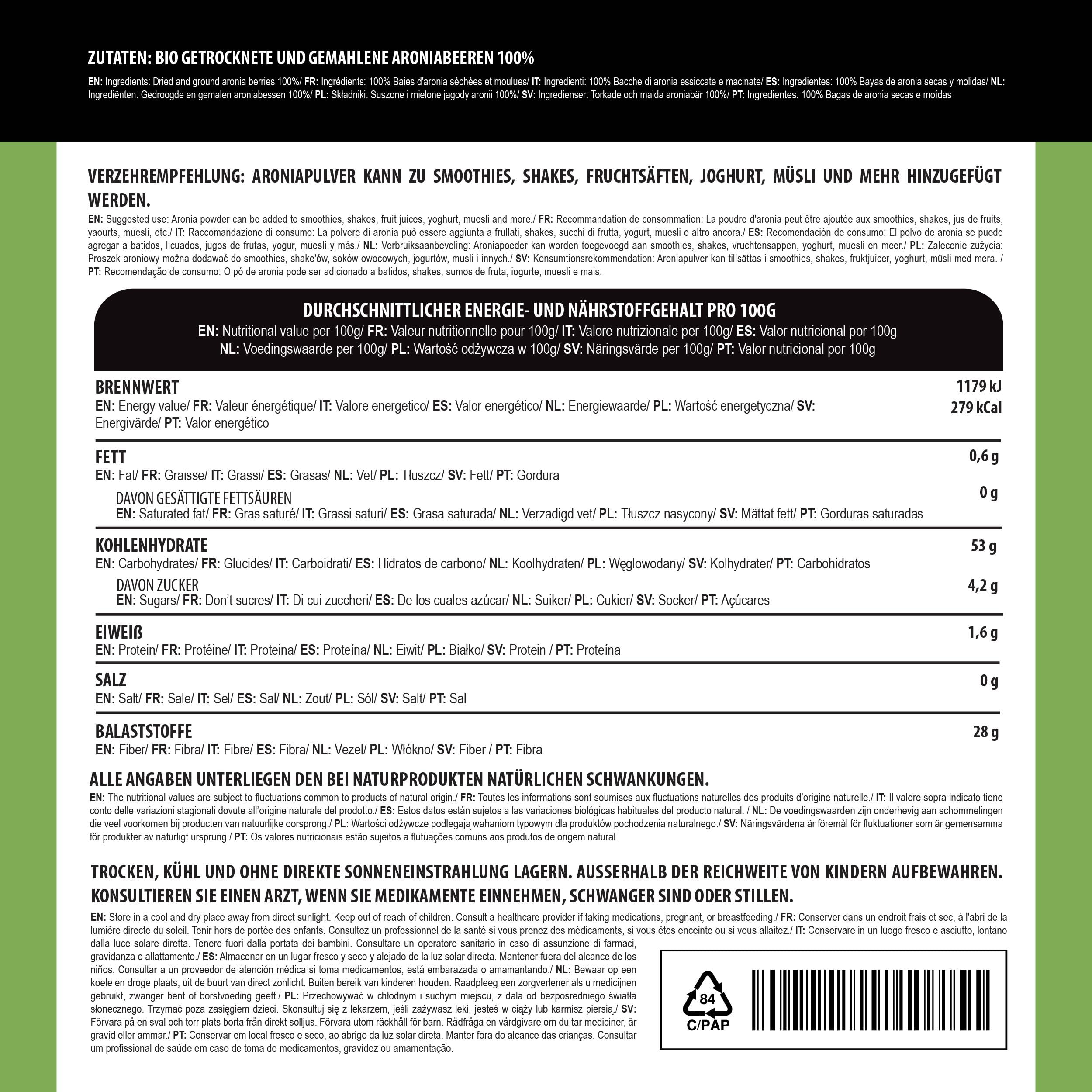 Alpi Nature Bio Aroniapulver (250 g) Aronia Materia od kontrolowanej uprawy organicznej test proszkowy Aronia wegańskie 100% naturalne delikatnie zmielone oczywiście bez dodatków