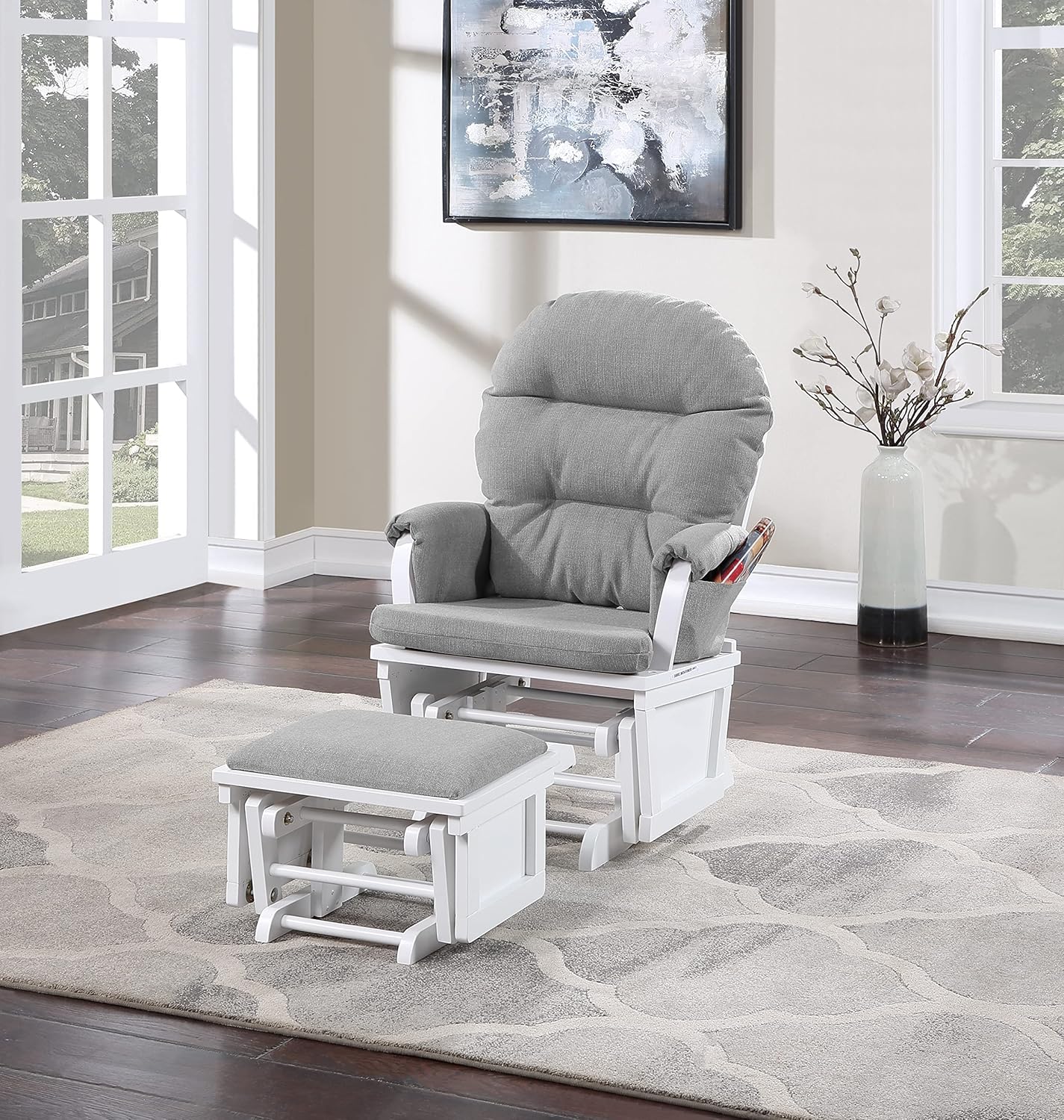 Suite Bebe Madison Glider & Ottoman, White/Woven Gray