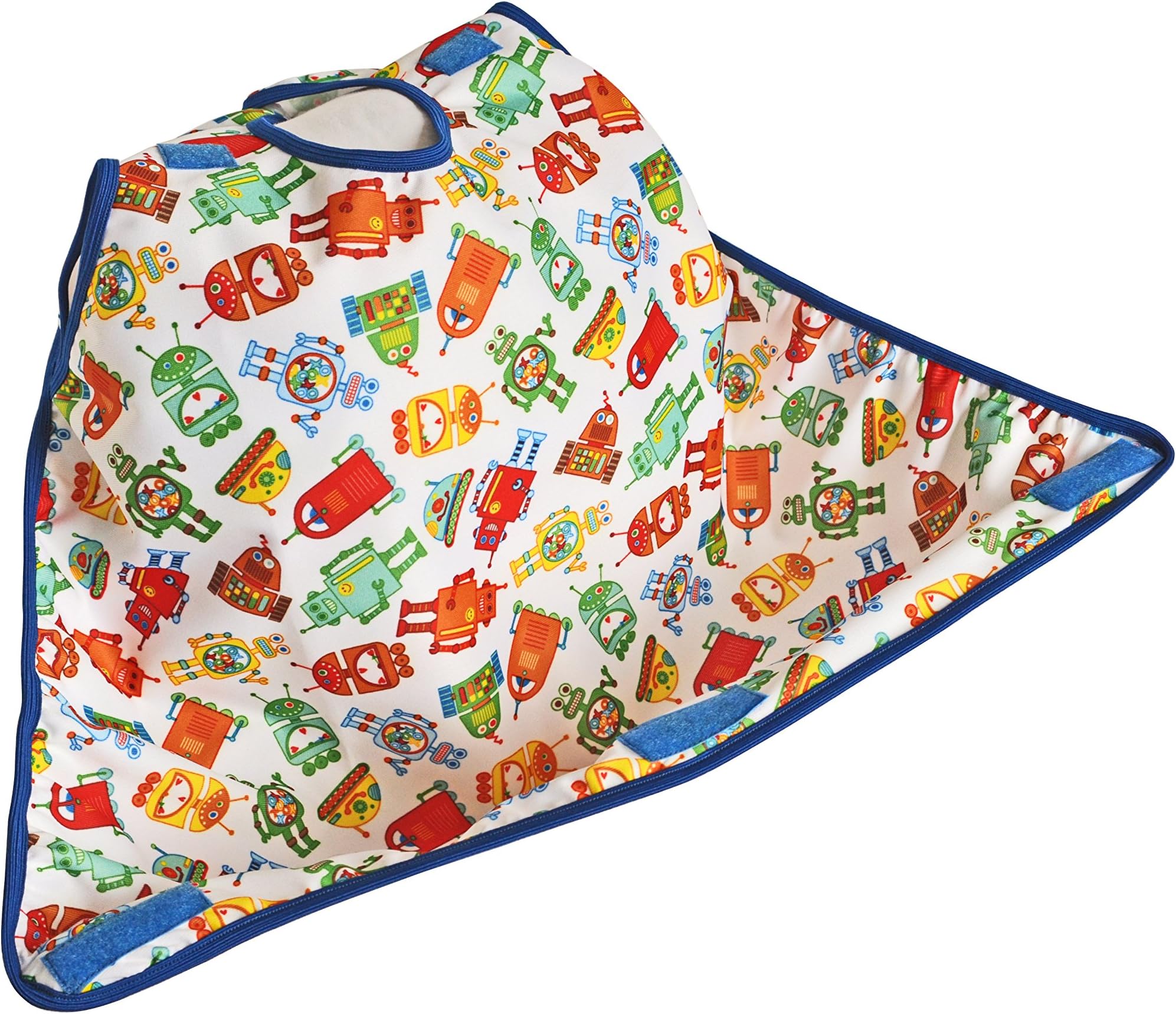 Grubbie Guard Waterproof Baby Bib with Best Food and Crumb Catcher that Provides full coverage to catch all the spills - Adjustable Snap closure for growing infants and toddlers. Attaches to the table to catch all the mess – Robot Style Bib for boys.