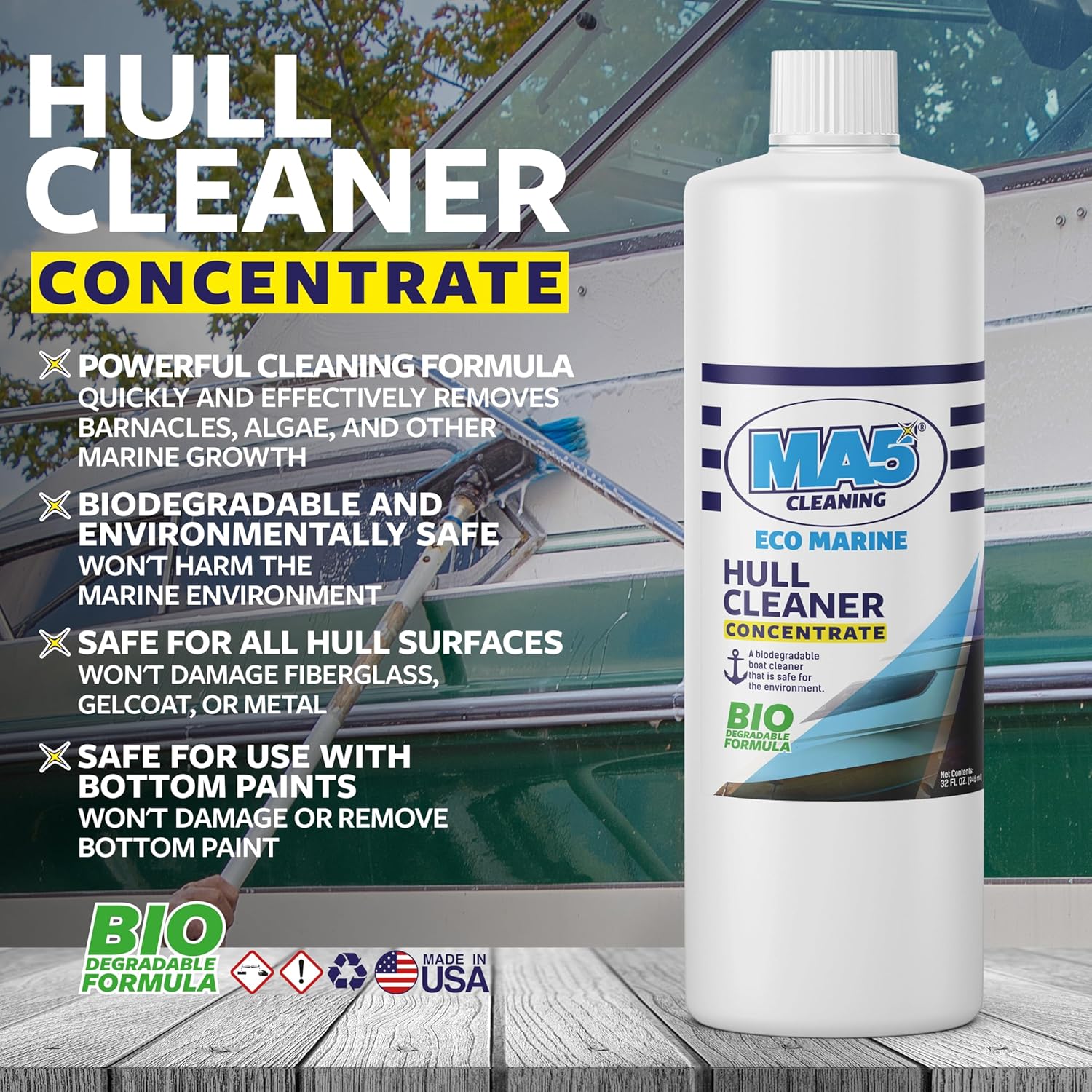 MA5x Eco-Marine Boat Hull Cleaner | Stain and Rust Remover & Prevention | Boat Surface Restorer | Biodegradable and Concentrated Formula