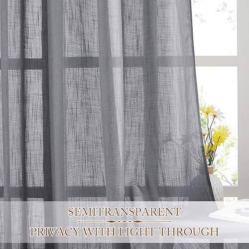 Miniatura 5 de NICETOWN- Cortina para ventana de lino sintético transparente con bolsillo para barra y pestaña trasera, Cortina de lino