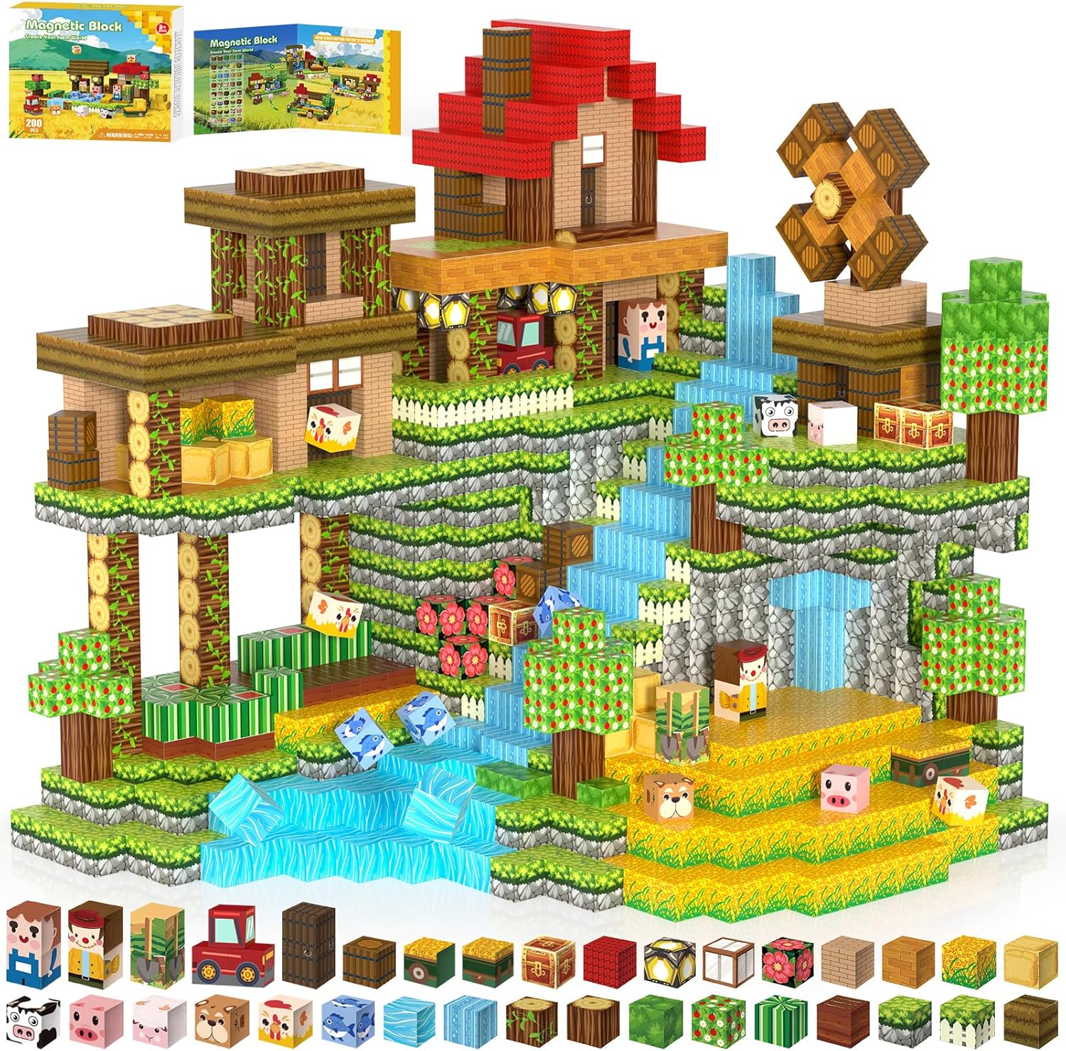 Magnetic Blocks, 200PCS 0.8" Magnetic Building Blocks, Magnet Cubes for Kids, STEM Sensory Toys for Toddlers Boys Girls Ages 3-12 Years Old Christmas Birthday Gifts