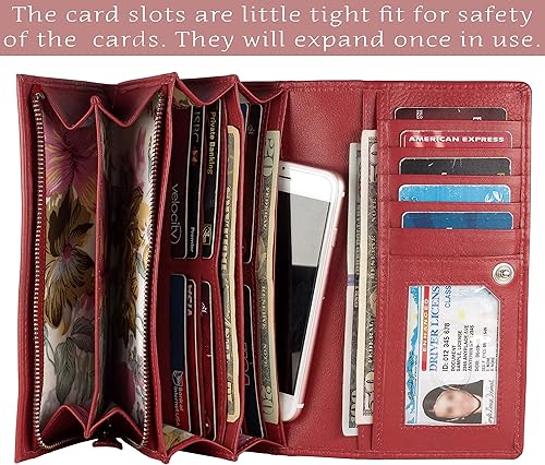 Miniatura 3 de Mou Meraki Billetera de cuero genuino con bloqueo RFID para mujer, billetera con cierre de dos pliegues - Billetera de mano para mujer - Escudo