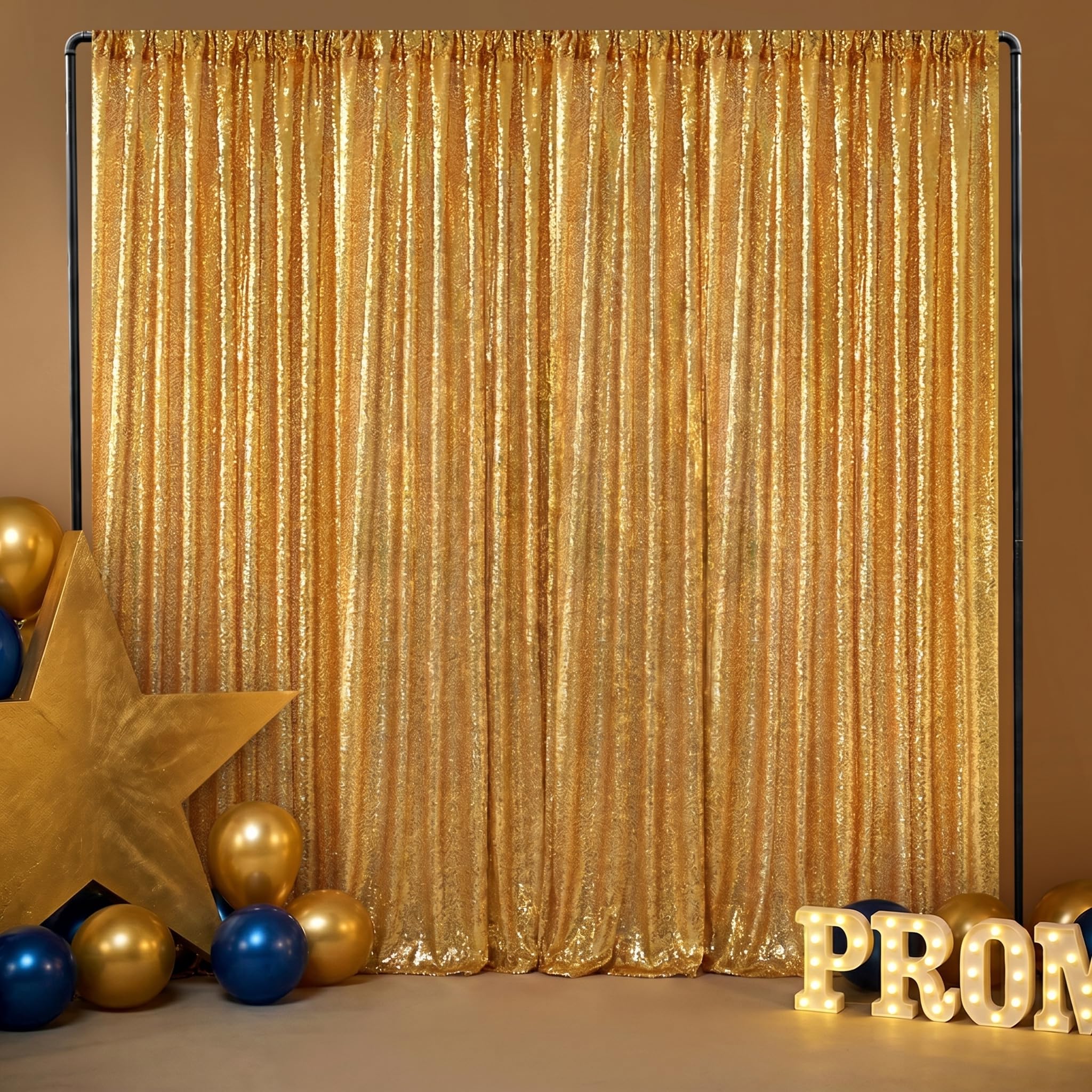 Gold Sequin Backdrop Curtain Panels Stage 2 Pieces 2FTx8FT Sheer Gold Curtains Backdrop Photo Backdrop Curtains for Wedding Birthday Party Background Drapes Christmas Decorations — Amazon image 8