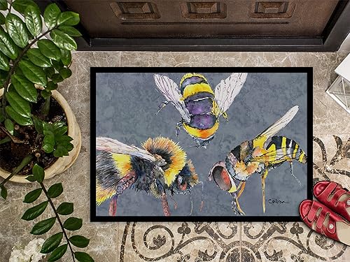 Miniatura 3 de Caroline's Treasures 8879JMAT Bee Times Three - Tapete para puerta delantera, 24 x 36 pulgadas, para interiores y exteriores, para entrada,