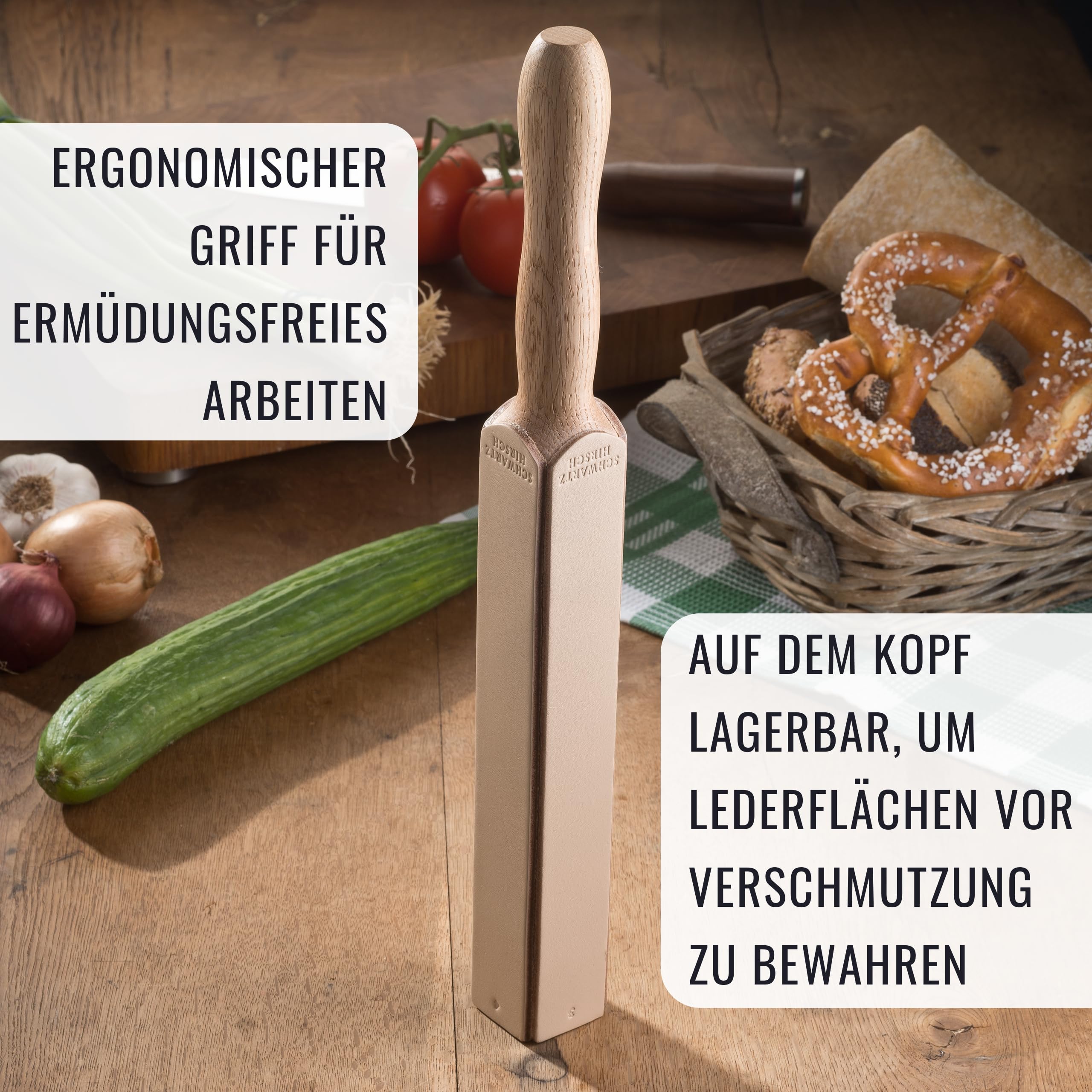 Gipfelglätter – Der 4-seitige Streichriemen aus einem Stück Eiche mit Diamantpasten im Set (Abziehleder, ergonomischer Griff, Geschenkverpackung)