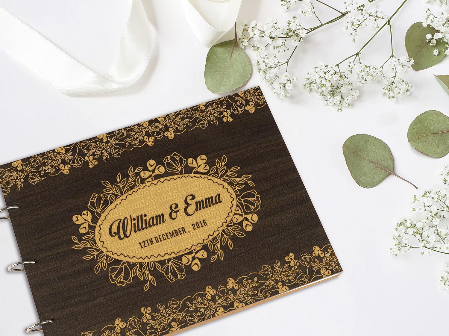 Darling Souvenir Personalized Engraved Laser Cut Wedding Guest Book Wooden Cover Sign-in Book Registry Guestbook Scrapbook-2F